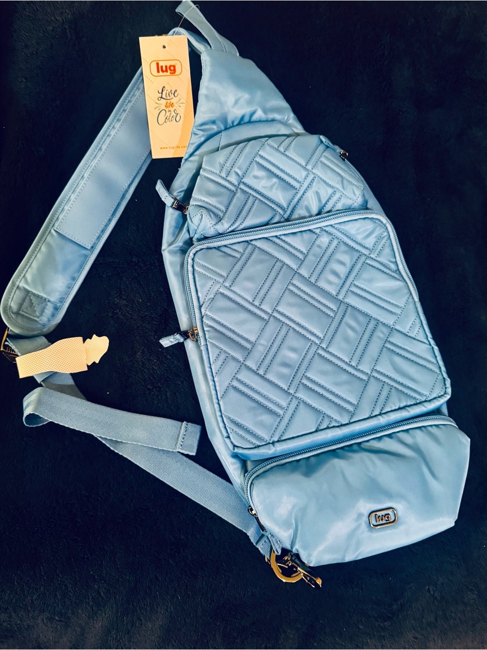 lug Light Blue Quilted Sling Crossbody Bag